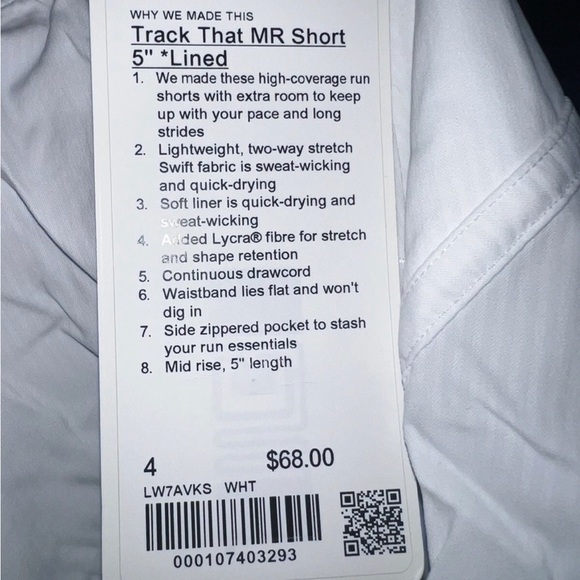 NEW Lululemon Tracker Short 4" in White size 4 - Picture 4 of 4